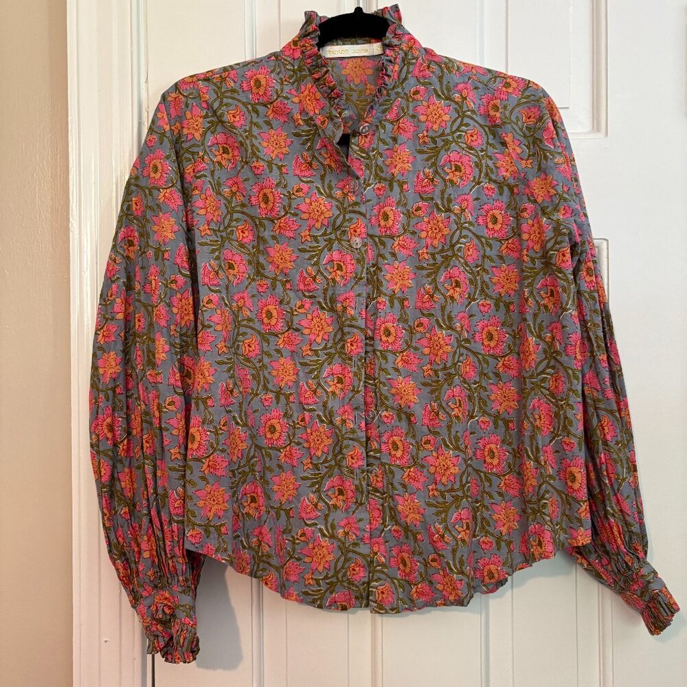 Charina Sarte Botanic Blouse Top Button-Down Ruffle - XS - Picture 3 of 8